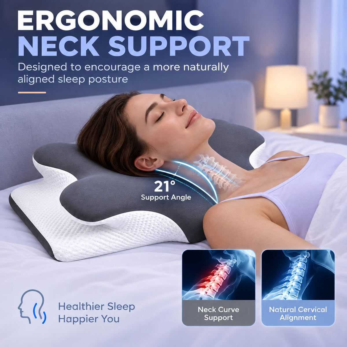 ERGONOMIC NECK SUPPORT FOR COOLER, BETTER SLEEP