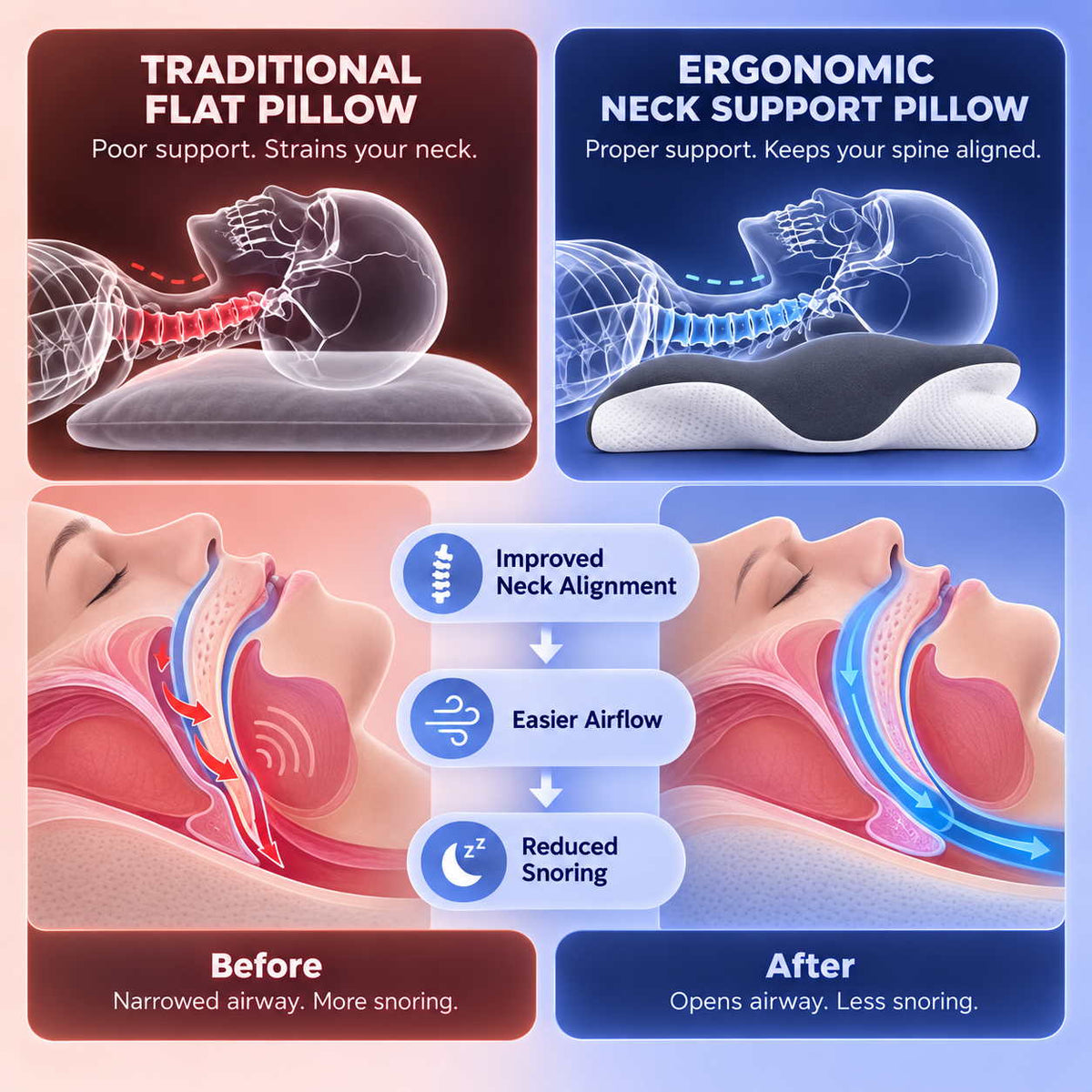 ERGONOMIC NECK SUPPORT FOR COOLER, BETTER SLEEP