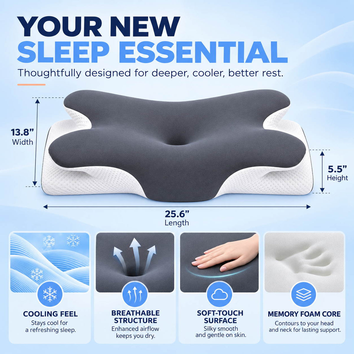 ERGONOMIC NECK SUPPORT FOR COOLER, BETTER SLEEP